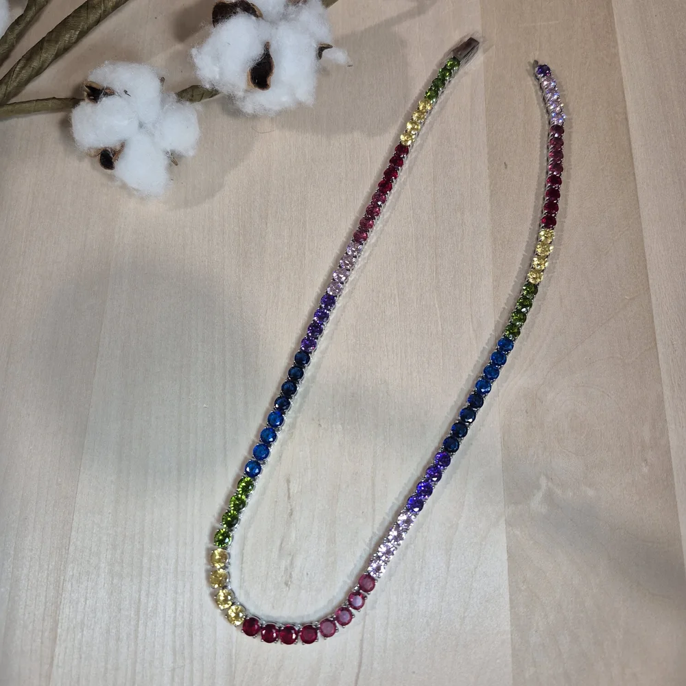 🎉🎉NEW🎉🎉 GORGEOUS!! 4MM 5A Multicolor CZ Necklace In SILVER Hardware